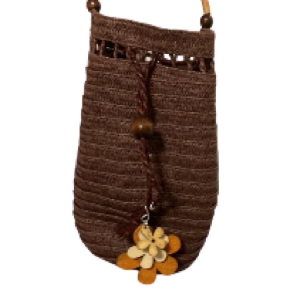BOHO SACK Crochet Bucket Shoulder Purse Bag VEGAN 6 x 7 x 2.5 inches